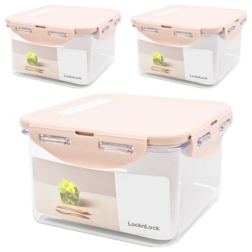 LocknLock 樂扣樂扣 Tritan純淨輕透正方形保鮮盒 BPA Free  粉色 1.3L 3個  1組