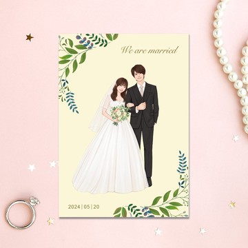 客製婚禮喜帖・插畫結婚邀請卡・明信片喜帖・含喜帖信封(MA025)