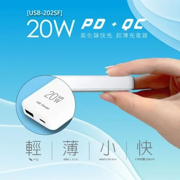 【NDr.AV】20W氮化鎵快速超薄充電器(急速快充usb 智能充電器/USB-202SF)