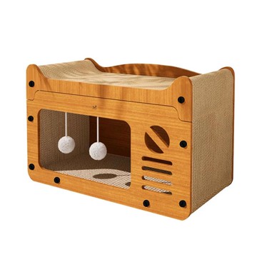 DINGDONGPET 貓咪一體式躲藏屋貓抓板  木紋色  1個  50 x 25 x 33cm