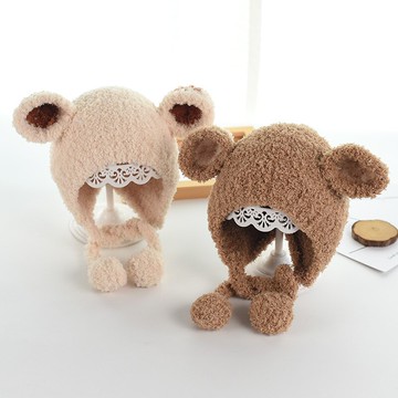 嬰兒帽子秋冬嬰幼兒保暖毛絨帽寶寶護耳帽男童女童可愛超萌圍巾套