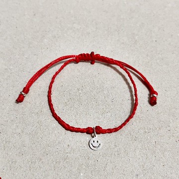925純銀 微笑 紅繩編織手鍊 手工製