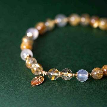 金髮晶月亮石14K包金6mm手鍊| 天然水晶手鍊客製化禮物