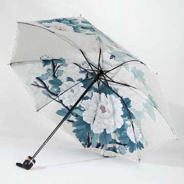 百盛洋傘夏天宮廷復古風雙層刺繡數碼印花朵三折彩膠防曬遮陽傘女