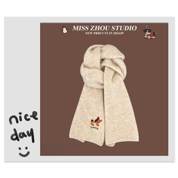 免運🔥日系可愛小狗刺繡秋季圍巾秋冬保暖防寒時尚百搭高級感圍脖披肩 毛線加厚圍巾 防風围巾 仿羊絨圍巾 披肩 針織圍巾