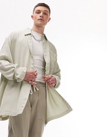 Topman long sleeve extreme oversized pocket shirt in sage-Green