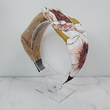 可愛雙色髮箍 - 橘花+點點紗布