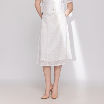 【MEDUSA】刺繡銀絲蕾絲優雅中長裙(M-XL) | 蕾絲長裙 優雅中長裙