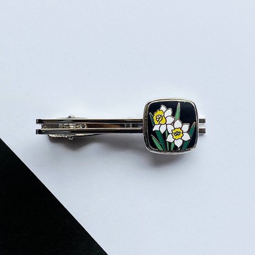 Narcissus【黑】景泰藍領帶夾紅銅金屬景泰藍