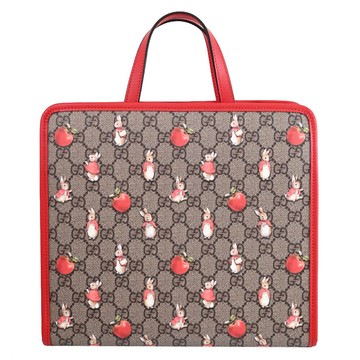 GUCCI 605614 Peter Rabbit 彼得兔聯名印花手提托特包.駝/紅邊
