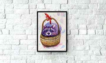 浣熊水彩畫，紙上小藝術，可愛的動物藝術，動物藝術品