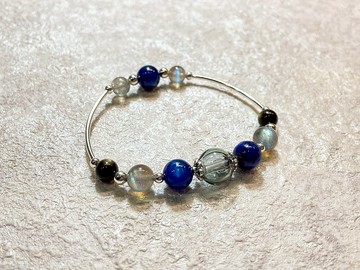藍晶石.強彩光拉長石.貓眼金曜石精油手環
