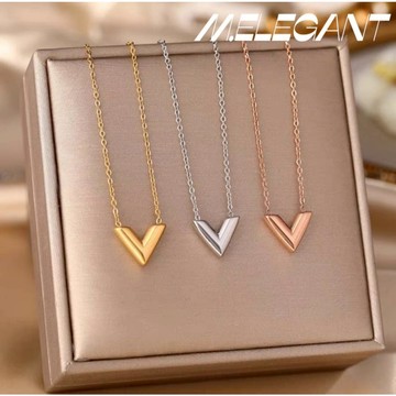 M.e.【24H出貨】韓版時尚V字項鍊 通體鈦鋼項鍊 鎖骨鏈