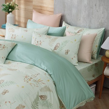 鴻宇 HongYew - 雙人特大床包枕套組 美國棉授權品牌 300織-狐狸艾莉森 綠