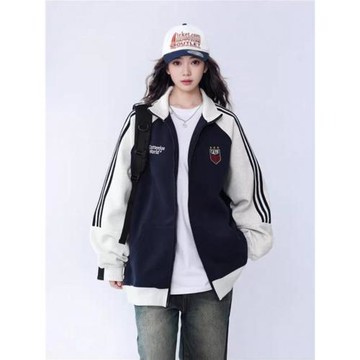 vintage美式棒球服女2024春秋新款學院風小個子百搭立領夾克外套