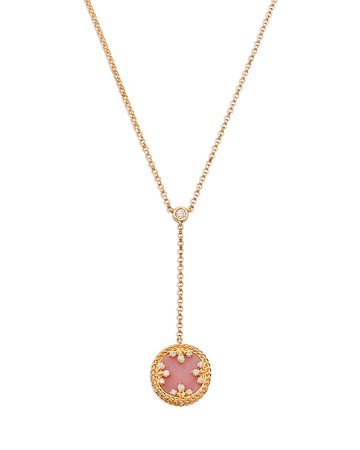 Roberto Coin 18K Yellow Gold Diamond, Pink Opal & Mother of Pearl Venetian Princess Medallion Reversible Lariat Necklace, 16