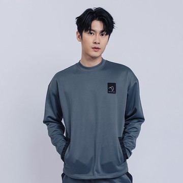 KINGO男女款｜寬鬆灰藍落肩大學T 521123