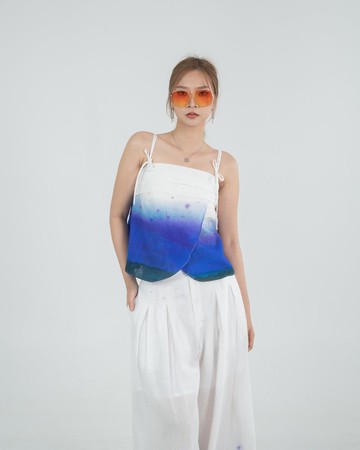 米白色亞麻吊帶上衣