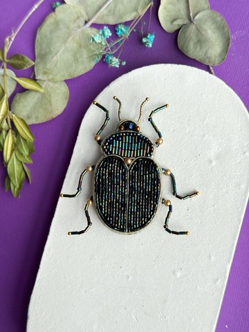 串珠昆蟲別針 刺繡甲蟲胸針 手工甲蟲飾品