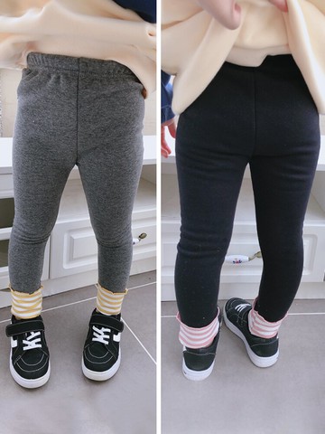 秋冬季新款中小童修身舒適百搭打底褲 女童褲邊條紋拼接長褲1入