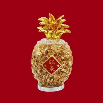 【保庇BOBEE】 中國工藝 金箔水晶鳳梨 旺旺來 發財金箔擺件