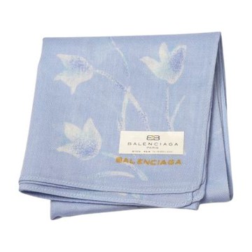 BALENCIAGA 巴黎世家粉藍底水彩鬱金香圖騰LOGO帕巾(45CM)