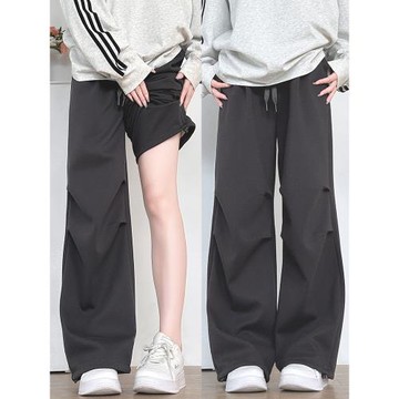灰色運動褲女春秋2025新款寬松直筒闊腿工裝休閑褲秋季小個子衛褲