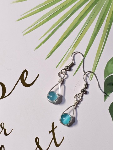 【葉綠𨥤手作】海藍之瞳 /金屬線編織/節日/禮物/飾品/耳環/手作