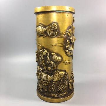 純銅荷花香筒年年有余魚香插擺件黃銅筆筒風水家居裝飾工藝品禮品