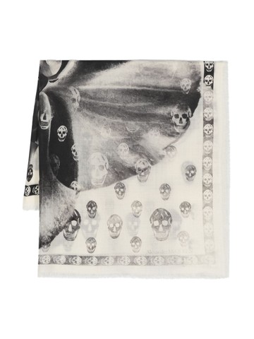 Alexander McQueen - Orchid Skull-print wool scarf - women - Wool - One Size - Black