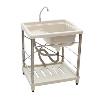 新式大型塑鋼洗衣槽 水槽 洗手台 附觸控水龍頭(不鏽鋼腳架)