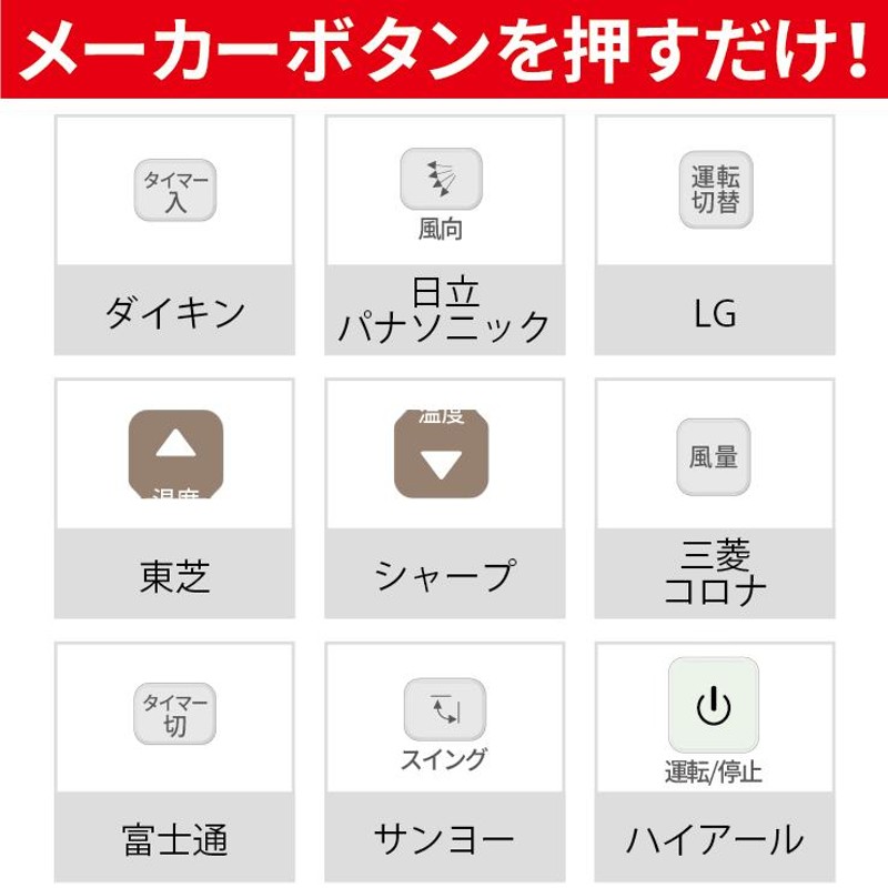 エアコンリモコン 国内主要メーカ対応 汎用 冷房 暖房 クーラー 液晶バックライト 東芝 日立 三菱 Panasonic 1988〜2022年製対応  送料無料 | LINEショッピング