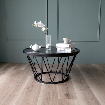 【H&D東稻家居】實木黑鐵角圓茶几/圓几-2色