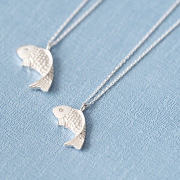 一組兩件) 鯛魚 造型 情侶項鍊 純銀 925
