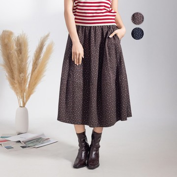 【ICare】小碎印花鬆緊牛仔休閒裙 - 2色(F) | 長裙 牛仔裙 寬裙