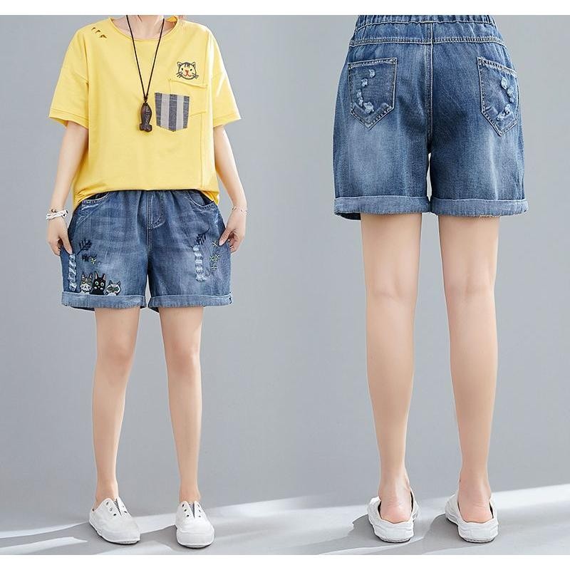 ショートパンツ 短パン 半ズボン ショーパン ジーンズ ジーパン 3分丈 デニム レディース 女性 ボトムス ハイウエスト ダメージ加工 ロールアップ  | LINEブランドカタログ