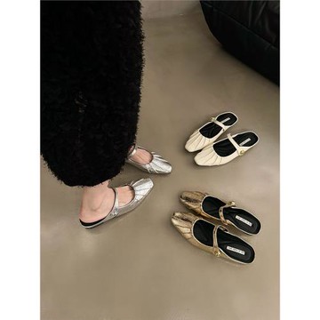 涼鞋平底瑪麗珍包頭半拖女鞋子外穿2025年新款爆款內增高銀色單鞋