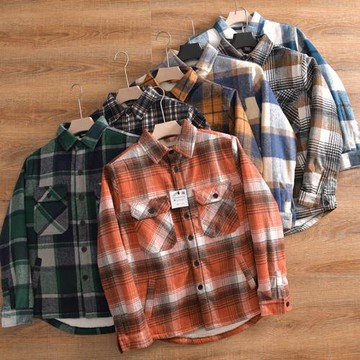 【加絨加厚+Z剪標！外貿尾貨】冬季男士翻領襯衫式法蘭絨格紋棉衣