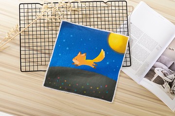 純棉100% MIT不掉色::插畫小方巾(圓滿幸狐)