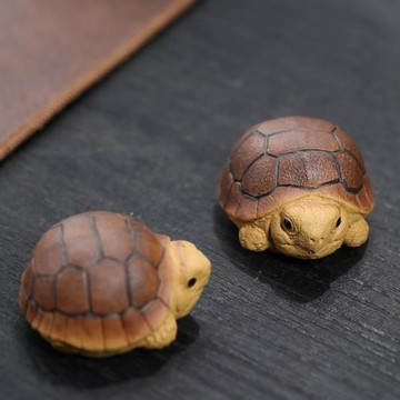 紫砂茶寵烏龜擺件精品迷你小甲魚富甲一方茶玩茶道配件陶瓷可養