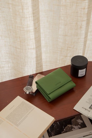 Lukbag Studio|荔枝紋扣式三折短夾|草地綠【情人節快速出貨】