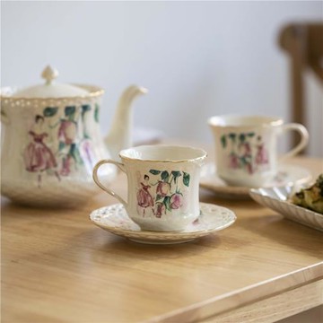 ZJ HOME 法式鎏金鏤空陶瓷水壺杯碟套裝下午茶咖啡杯水杯茶杯