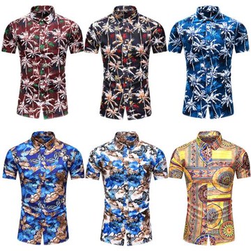 外貿歐碼跨境2022秋季新款襯衣男士大碼印花短袖襯衫Men's shirts