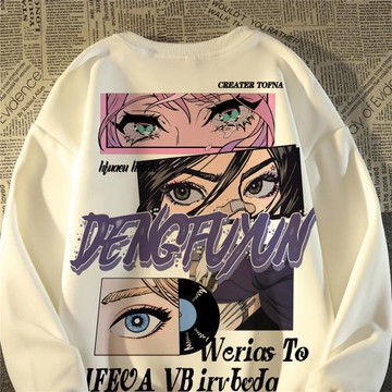 日系動漫印花圓領衛衣女男春秋薄款oversize潮牌情侶美式高街外套