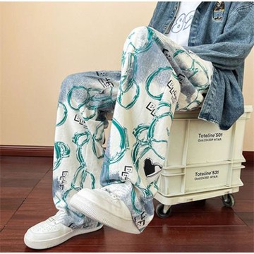 小熊垂感褲子男款設計感直筒衛褲春秋美式高街寬松闊腿褲男士長褲