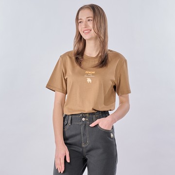 moz瑞典 草寫駝鹿 舒適柔棉 100%純棉短T-巧克力(亞洲版)女款