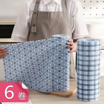【荷生活】加厚超大尺寸可重覆使用廚房懶人抹布 點斷式乾濕兩用吸水巾-6卷(顏色隨機)