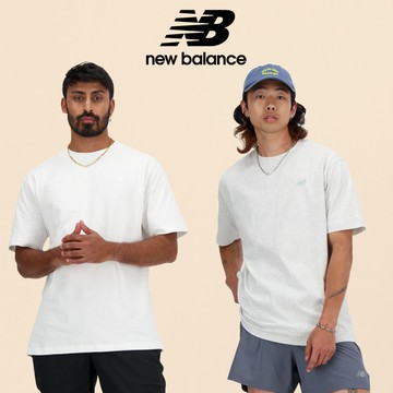【New Balance】 NB 厚磅LOGO短袖上衣_男性_淺灰/白色_MT41533AHH/MT41533WT