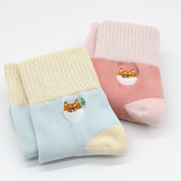 【minihope美好的親子生活】刺繡反折中筒襪2雙組-阿福