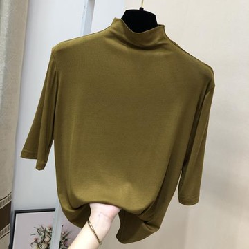 五分袖T恤女夏半高領短袖2025新款薄款莫代爾中袖打底衫修身內搭